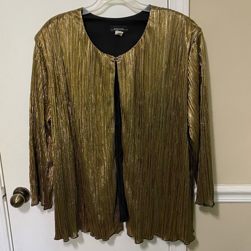 Vtg Gold Metallic Lady Jacket 4X‎ Glam Disco Hollywood Regency Costume NYE USA